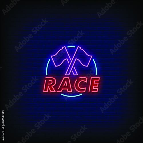 Race Neon Signs Style Text Vector