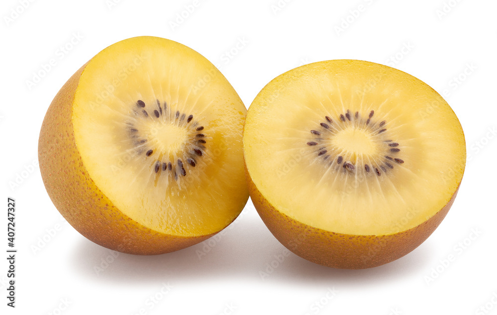 sliced golden kiwi path isolated on white sliced golden kiwi path isolated on white