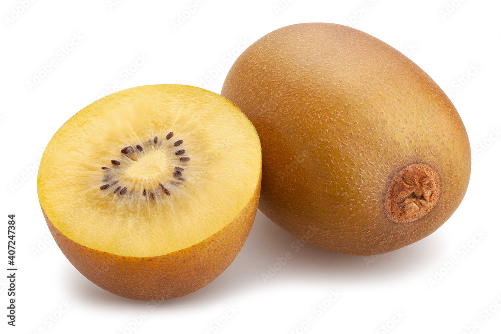 sliced golden kiwi path isolated on white sliced golden kiwi path isolated on white