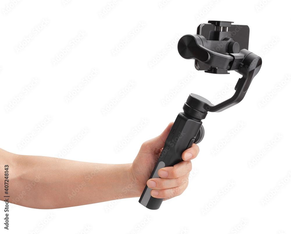 smartphone gimbal in hand isolated on white smartphone gimbal in hand isolated on white