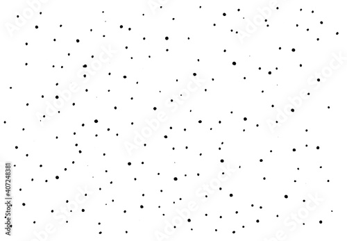 dots of black color of different sizes are randomly arranged on a white background in a modern style. Beautiful grunge vintage black background. Background illustration of the background. Vector float