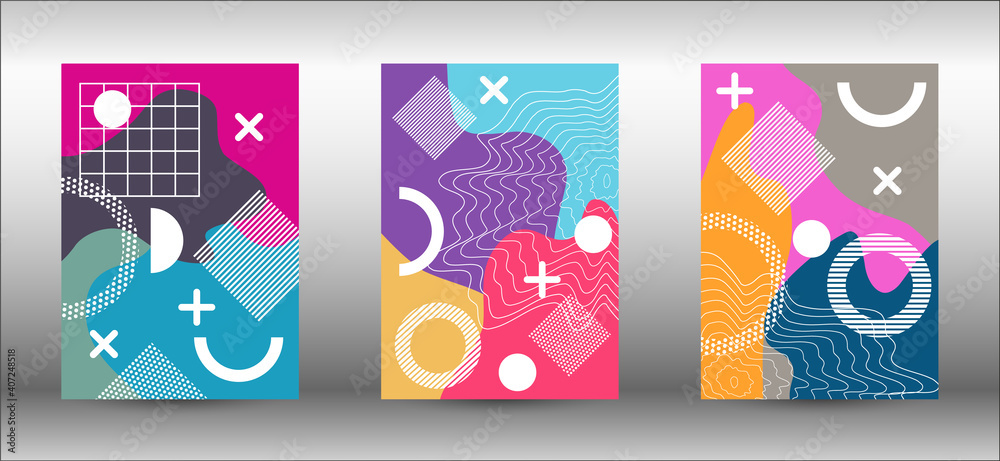 Memphis background set covers. Colorful trendy illustration. Abstract elegant background. Creative vector banner illustration.