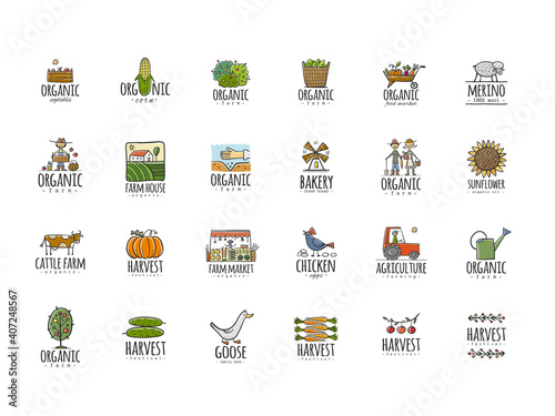 Organic Farm Icons For your Design. Harvest Festival. Agriculture collection....