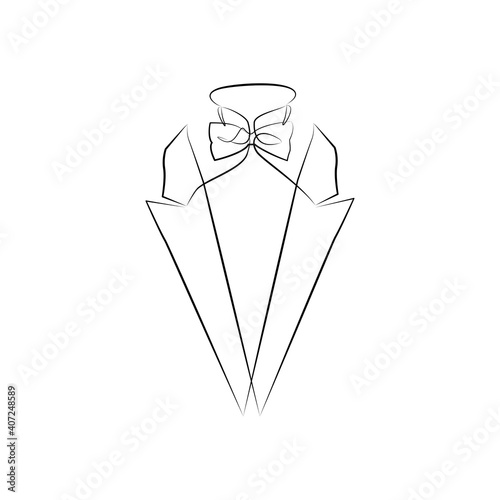 Bow-tie and suit in one line. Black line vector illustration on white background