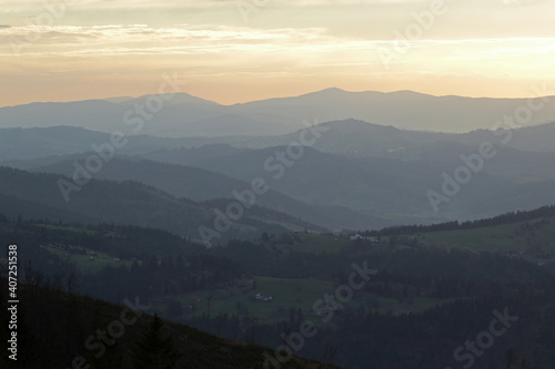 Fototapeta Naklejka Na Ścianę i Meble -  Sunset in the mountains, Zywiec Beskids, Poland