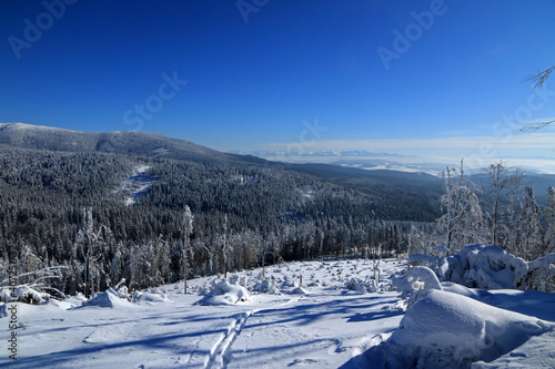 Fototapeta Naklejka Na Ścianę i Meble -  Landscape of Zywiec Beskids in winter, Poland