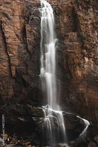 Nuwara Eliya, Sri Lanka. March 2020. Beautiful landscape with a waterfall. Vertical frame