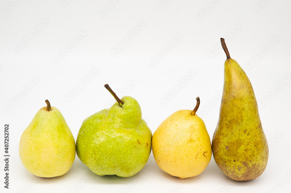 four pears on a white background four pears on a white background