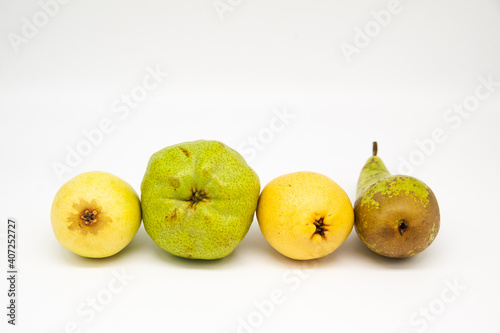 laynig pears on a white background