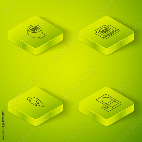 Set Isometric Online ordering burger delivery, Ice cream, and and icon. Vector.