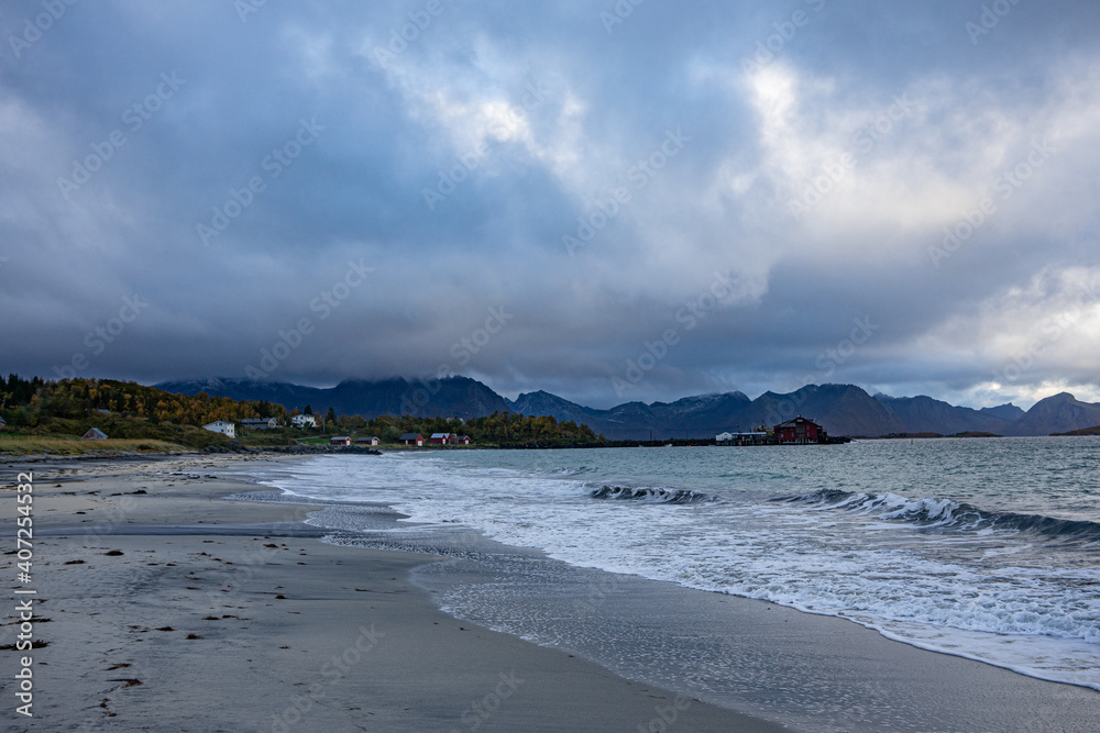 Mountains of Senja surrounded by water in north Norway Mountains of Senja surrounded by water in north Norway