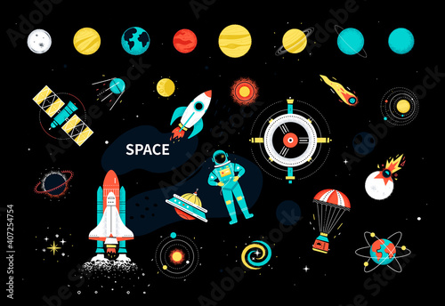 Space elements - colorful flat design style objects