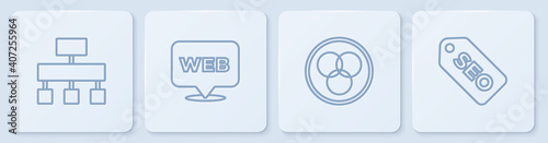 Set line Site map, RGB and CMYK color mixing, Web graphic design and SEO optimization. White square button. Vector.