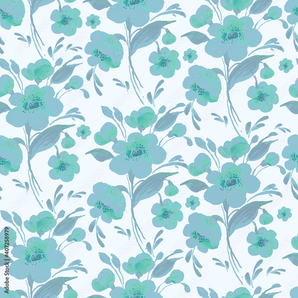 Abstract floral seamless pattern spring flowers drawn by paints on paper Abstract floral seamless pattern spring flowers drawn by paints on paper