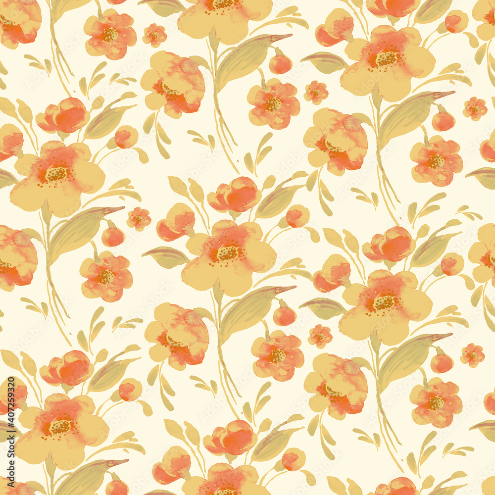 Abstract floral seamless pattern spring flowers drawn by paints on paper Abstract floral seamless pattern spring flowers drawn by paints on paper