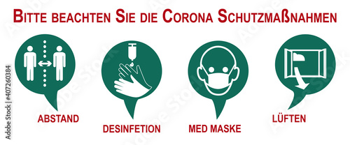 Hinweisschild mit Sicherheitsmaßnahmen gegen Covid-19