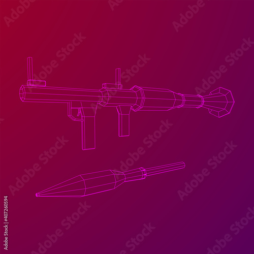 Anti-tank rocket propelled grenade launcher - RPG 7. Wireframe low poly mesh vector illustration.