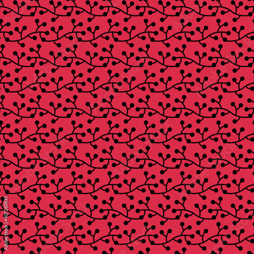 Small Leaves on Red, seamless pattern, ornamental, floral, vector illustration, nature, plants