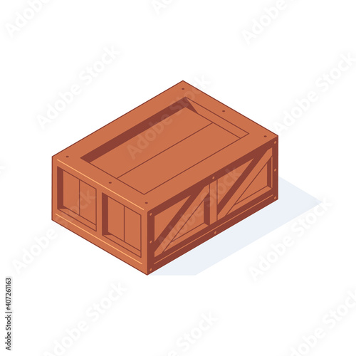 Wooden isometric box for cargo and shipping or warehoue concept. photo