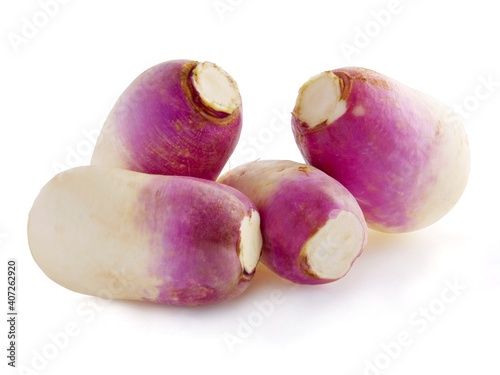 purple and white roots of radish - brassica campestris vegetable