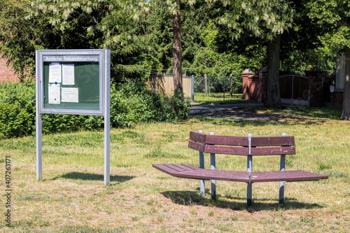metzelthin, deutschland - dorfplatz mit informationstafel photo