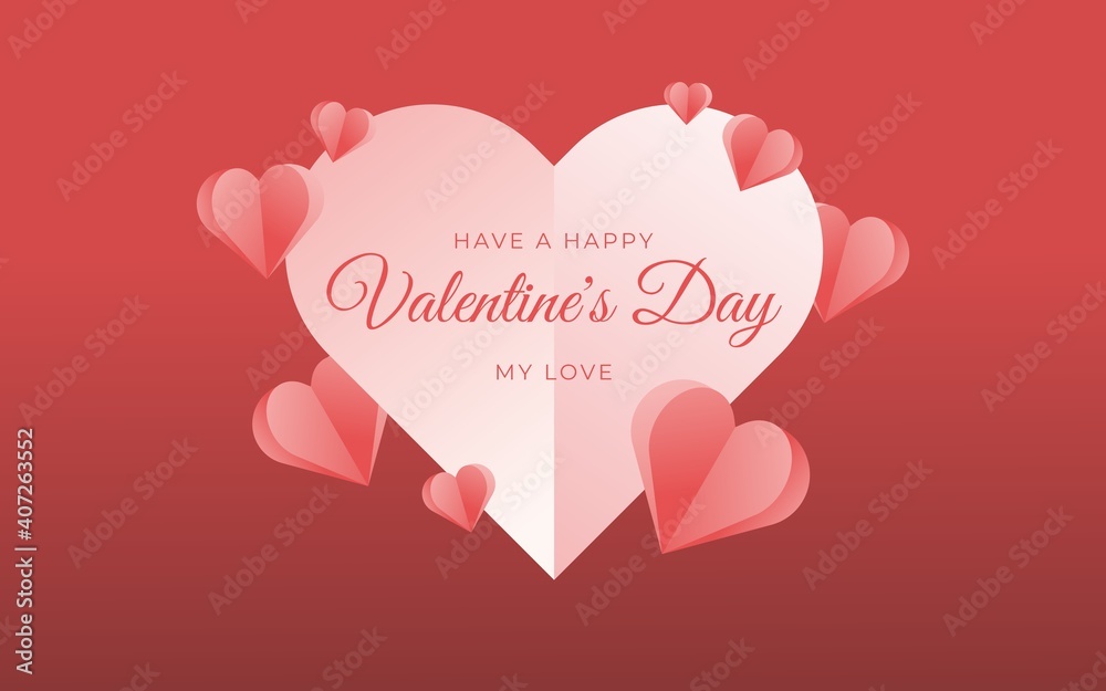Valentine's day background with paper elements in shape of heart. Vector illustration with 3D papercut effect. Wallpapers, invitation, banner, greeting card. EPS 02.