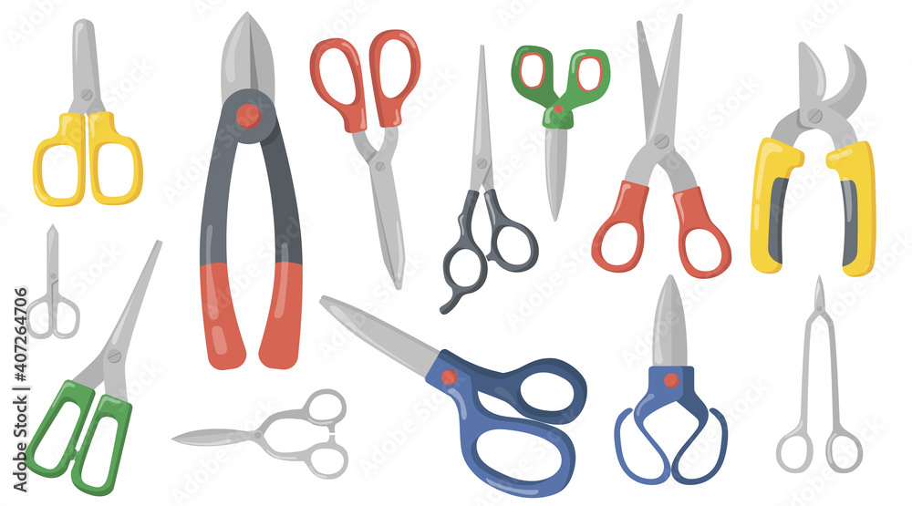 Creative scissors, shears and secateurs flat item set