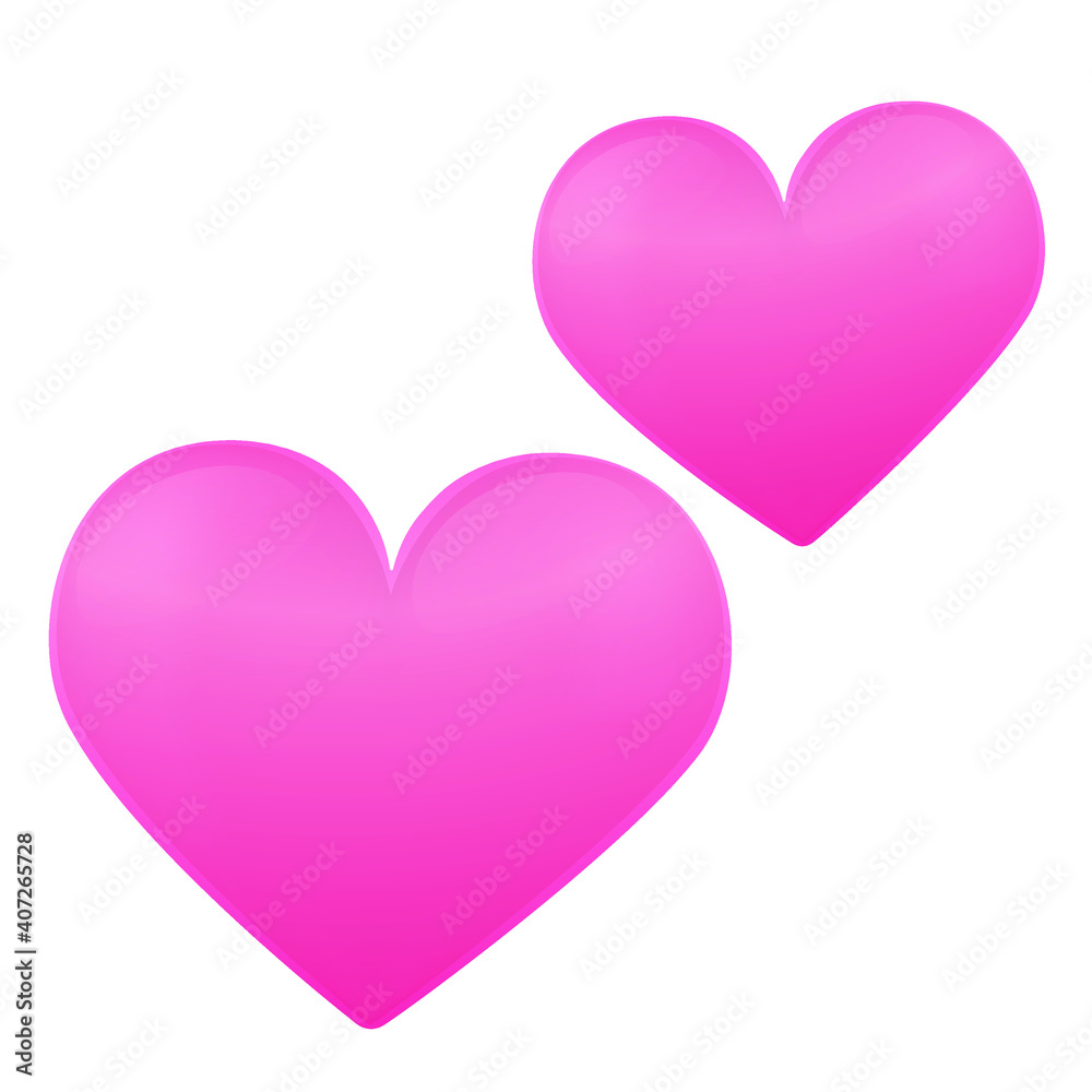 Two Pink Hearts Love Emoji Icon Object Symbol. Gradient Vector Couple Illustration Clip Art Design Cartoon Isolated Background.