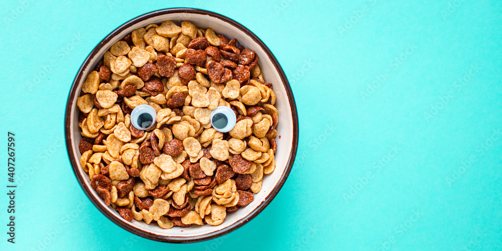cornflakes breakfast on a plate ready to eat on the table for healthy meal snack outdoor top view copy space for text food background image cornflakes breakfast on a plate ready to eat on the table for healthy meal snack outdoor top view copy space for text food background image