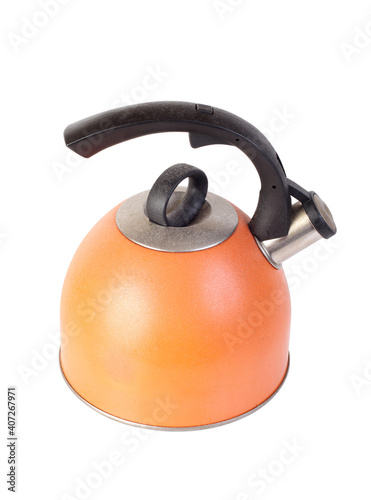 Large metal kettle. Isolated object on white background