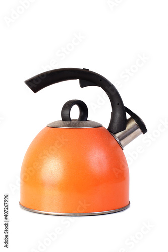 Large metal kettle. Isolated object on white background