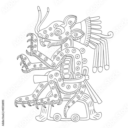 vector image with Aztec god Tepeyollotl.God of the earthquakes and jaguars for your project