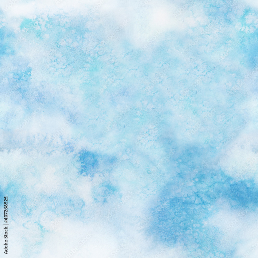 Fototapeta premium Beautiful blue watercolor background. Seamless pattern with watercolor stains