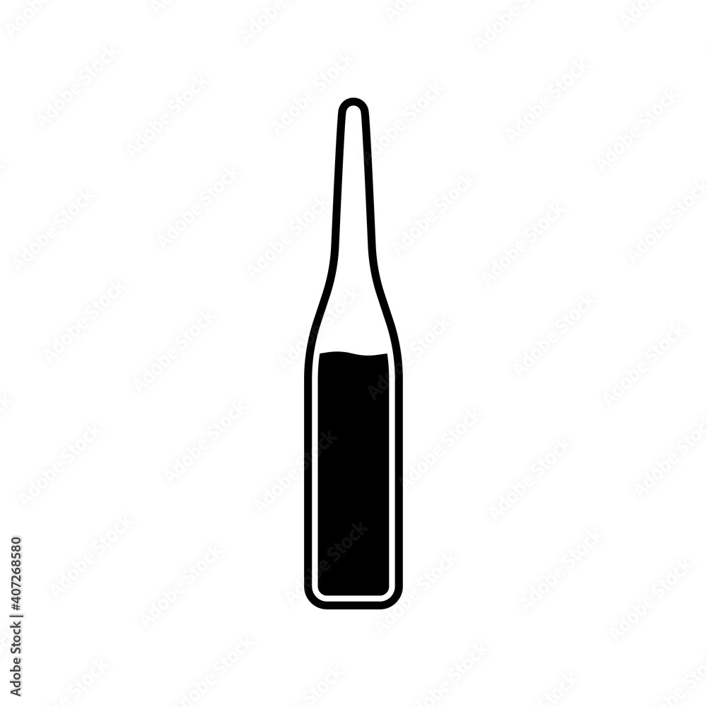 Ampoule icon. Vertical view. Black contour silhouette. Vector flat graphic illustration. The isolated object on a white background. Isolate. Ampoule icon. Vertical view. Black contour silhouette. Vector flat graphic illustration. The isolated object on a white background. Isolate.