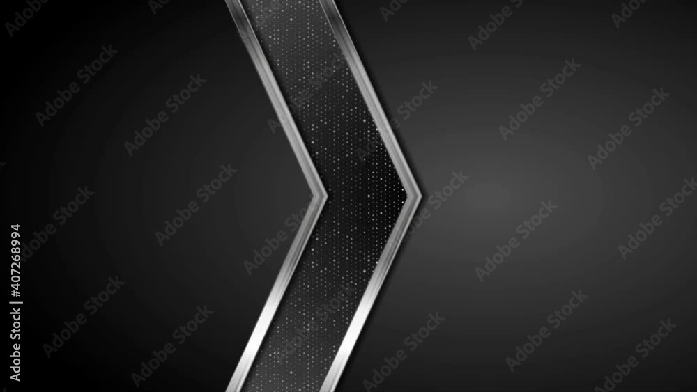 Vidéo Stock Silver metallic arrows with shiny dots on black background ...