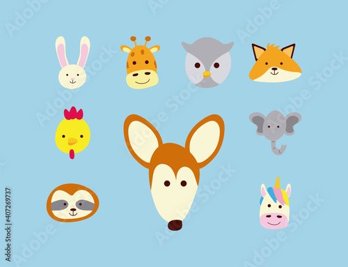 bundle of nine little animals heads characters