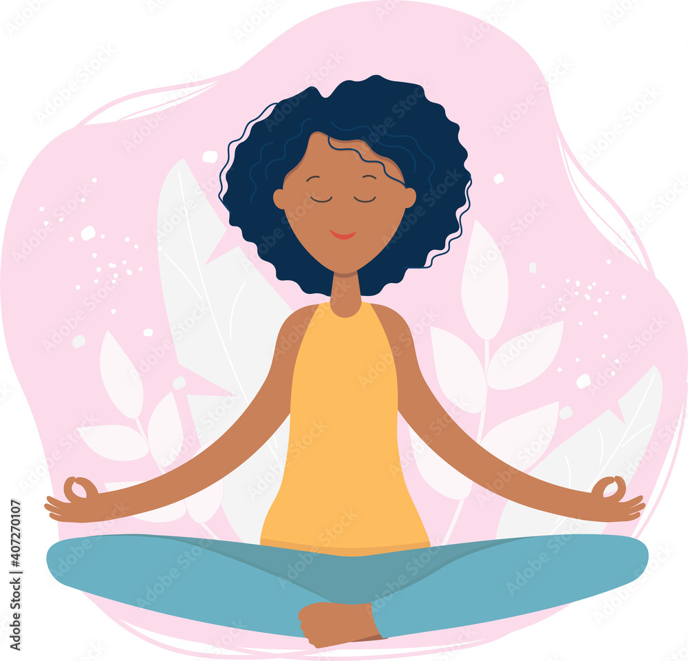 Young african american woman meditating sitting in lotus on the natural ...