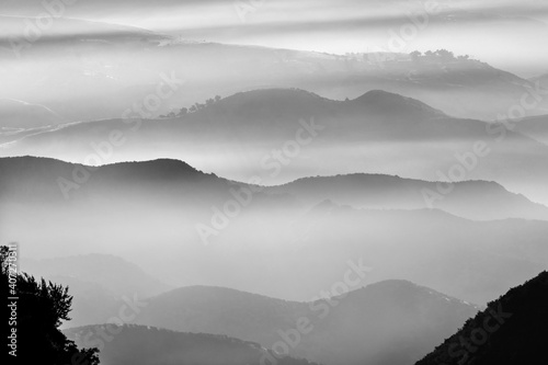 Black and white view of mis...