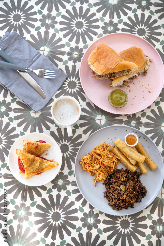 Overhead shot of cuban food Overhead shot of cuban food