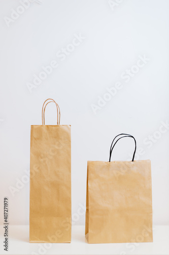 craft paper bags blank on white background. Shopping Paper bag template on white background. Eco packaging organic