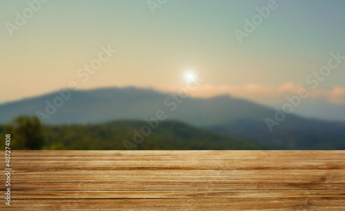 sunrise over the mountains with nice table