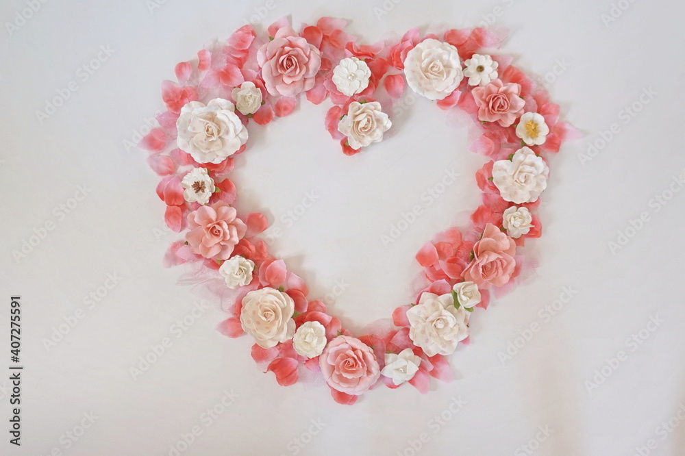 Paper Roses and Pink Petals on White