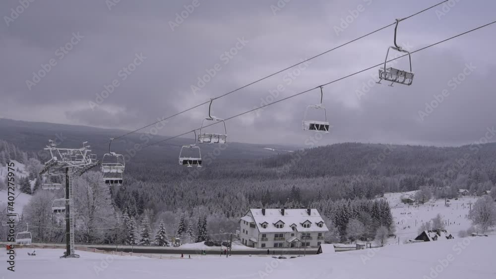 Ski slopes closed due to pandemic over Christmas. Empty lifts, no people, deserted ski resorts during lockdown coronavirus covid-19 Ski slopes closed due to pandemic over Christmas. Empty lifts, no people, deserted ski resorts during lockdown coronavirus covid-19