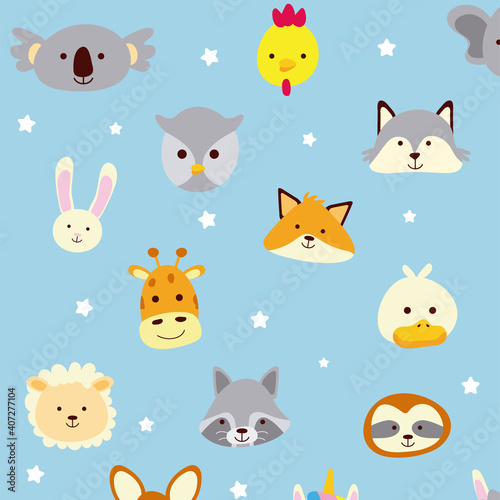 bundle of cute little animals heads characters pattern