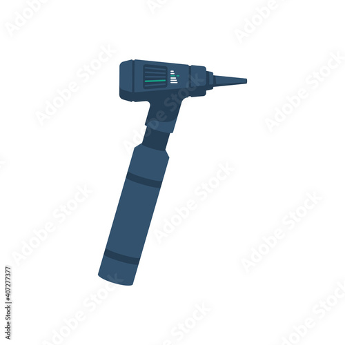Otoscope icon. Diagnostic equipment. Checking the servant and ear canals. Research in the clinic. Vector illustration flat design. Isolated on white background.