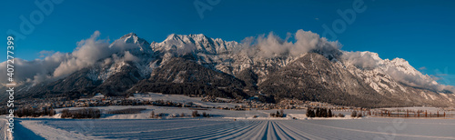 Photography landscape with snow covered mountains