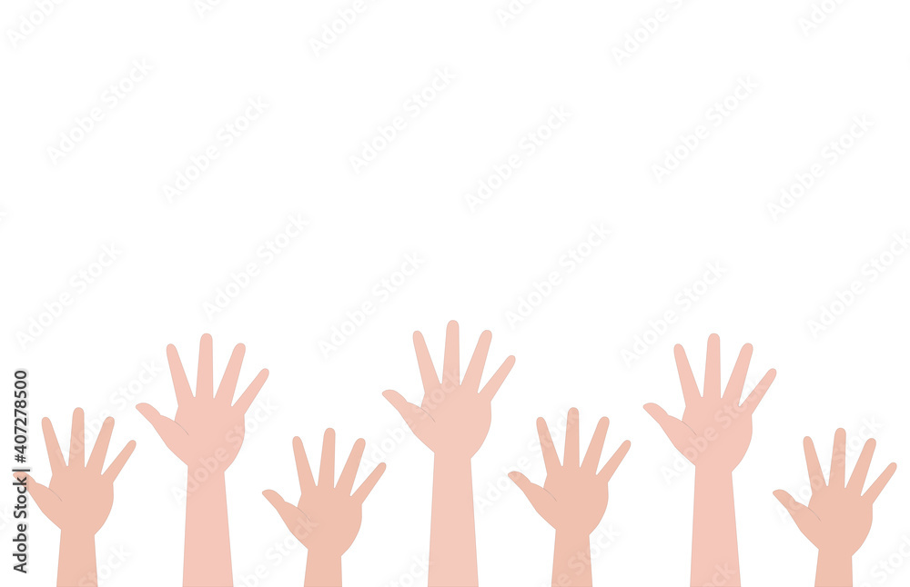 Many hands are pulled up (work, vacancies, help, society). Vector image, icon.