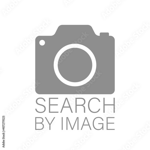 Search by image vector flat button icon. Seo searching engine web tool isolated camera symbol illustration.