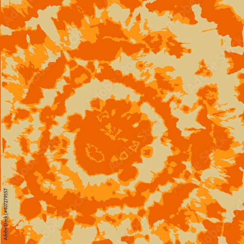 Tie dye Vector. Ethnic Print. Orange Craft Art Modern Batik. Amber Boho Fashion. Tie Dye Spiral. Space Dyed Fabric. Vector Textile print. Tie Dye Circle. Hippie Fabric. Batik Brush.