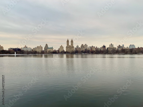 The Eldorado skyscraper from Central Park's reservoir in a winter morning in midtown Manhattan New York City